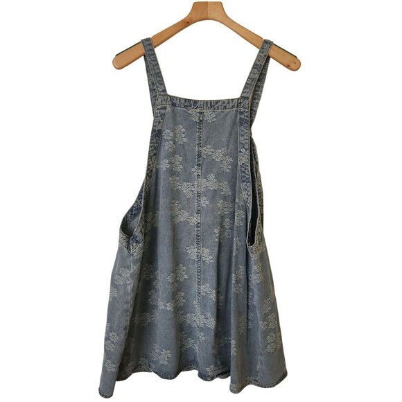 Arula Floral Embroidered Denim Skirtall Overall Apron Dress Summer Cottage Boho - Picture 2 of 10